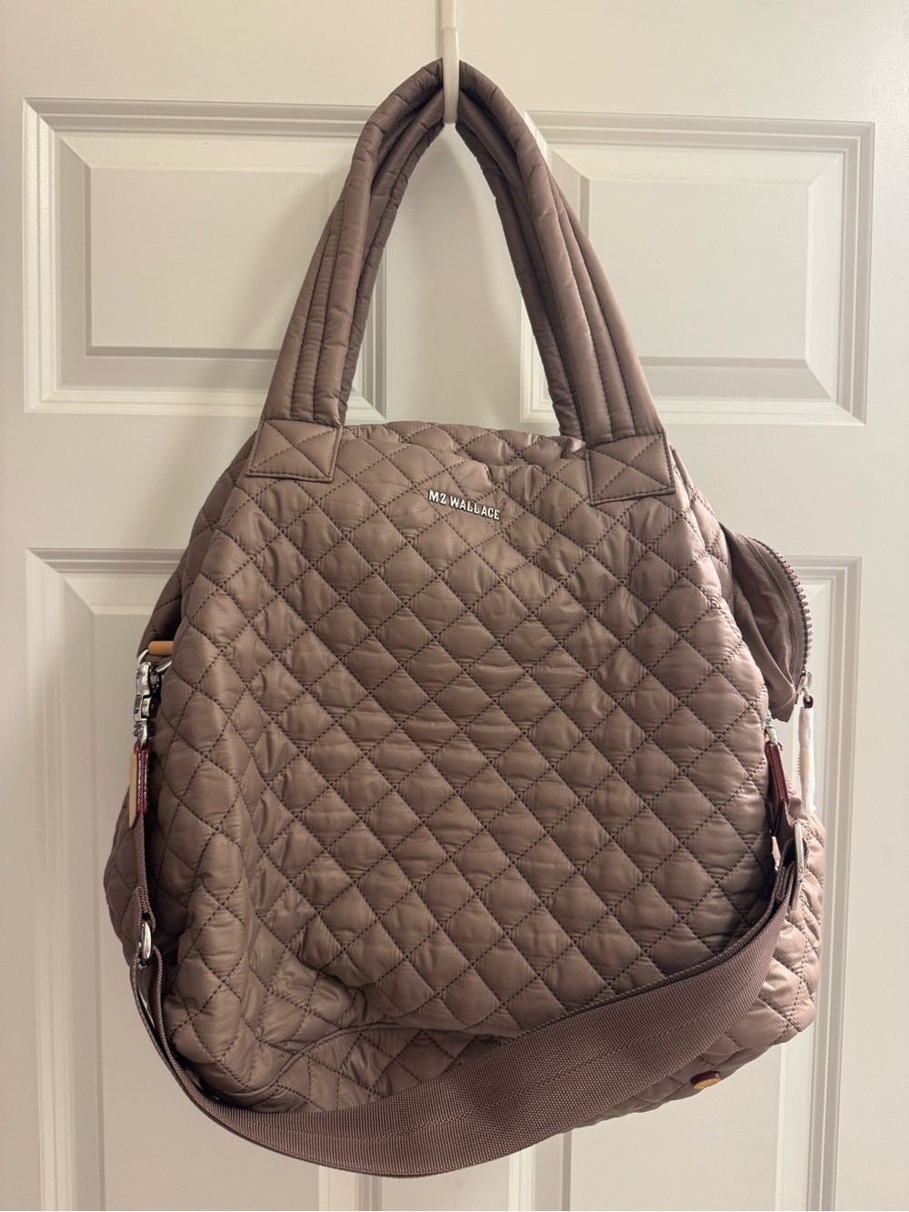MZ Wallace Quilted Mauve Large Metro Tote with Crossbody Strap